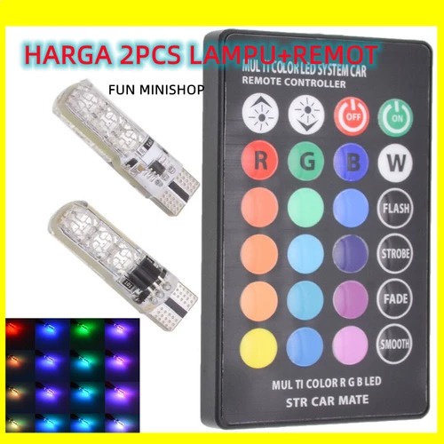 Lampu LED T10 T 10 RGB Lampu Senja Mobil Motor Dengan Remote 2Pcs