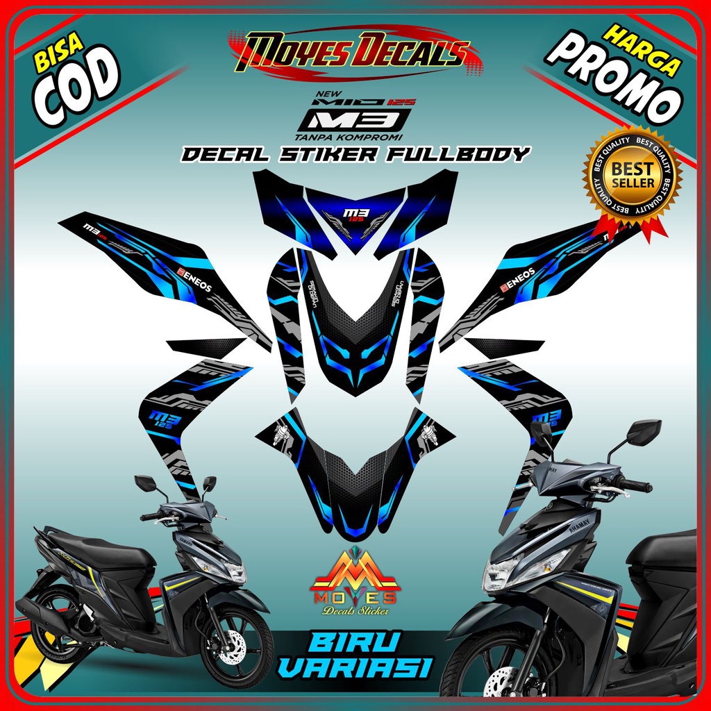 Decal Stiker Variasi Full Body Motor Mio M3 Decal Strifing Full Body Motif Matrix Line Biru