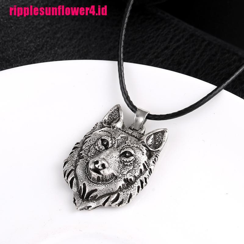 Kalung Liontin Kepala Serigala Tibet Warna Silver