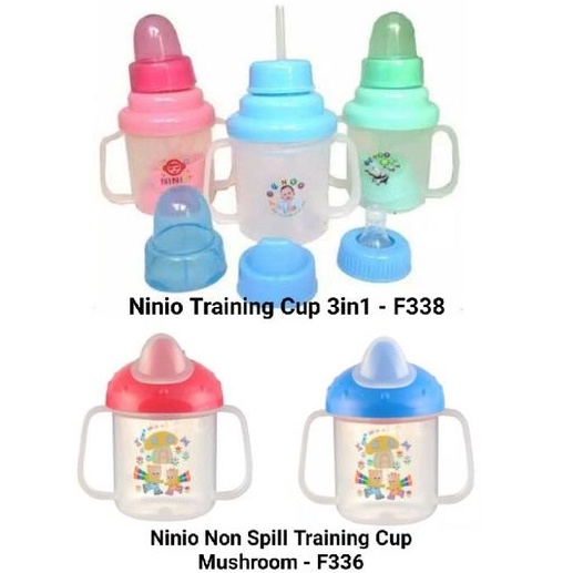 Ninio Non Spill Training Cup Mushroom 3in1- Ninio Botol Minum Bayi 3 in 1 - Botol Minum Baby Trainingcup