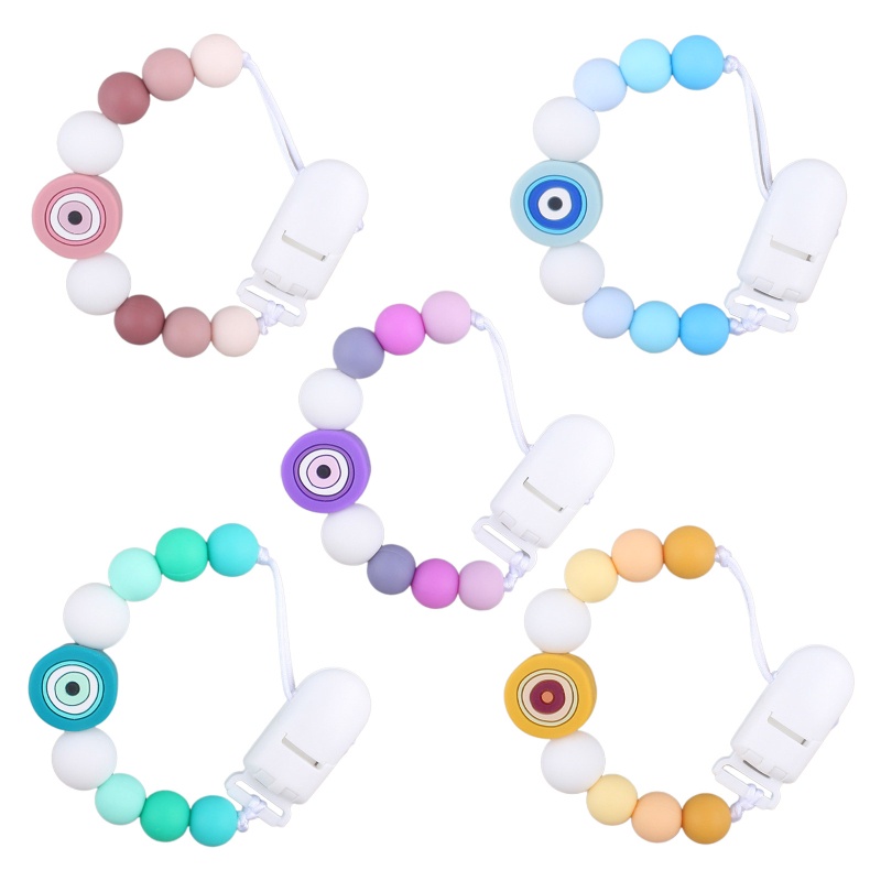 Mary Klip Rantai Empeng / Dot Motif Kartun Mata Bahan Silikon Untuk Bayi Laki-Laki / Perempuan