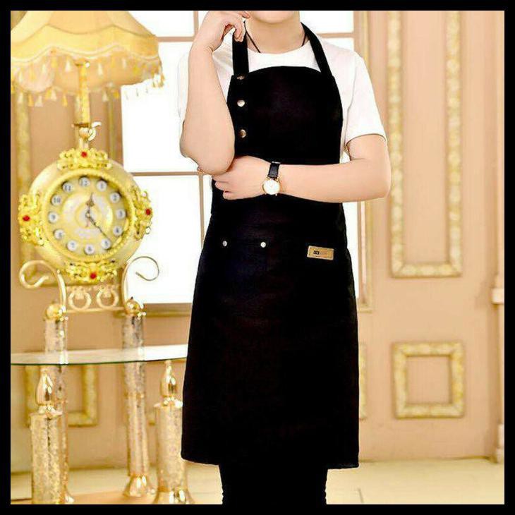 Apron Canvas Celemek Barista Cafe Bartender/Baberman/Celemek - Hitam
