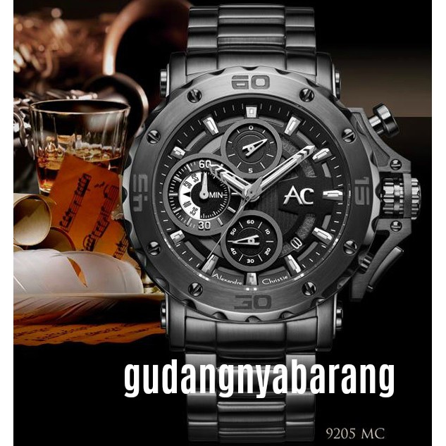 JAM TANGAN PRIA - LAKI - COWOK ALEXANDRE CHRISTIE AC COLLECTION 9205 BLACK HITAM ORIGINAL