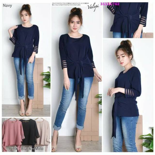 Promo Ori 4 Warna Baju Blouse/Blus Lengan Panjang Wanita 3111 1762-Coklat Muda Biru Dongker