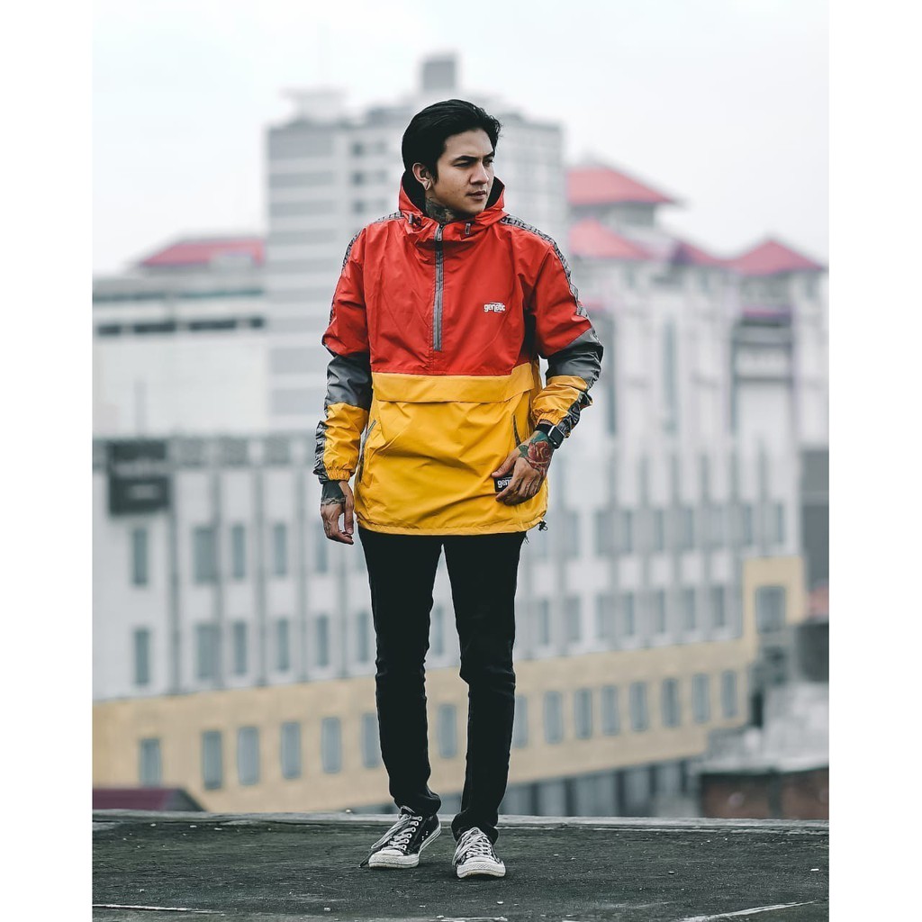 GENIOUS Jaket Cougle 3D Jaket Parasut Pria Orange Kuning