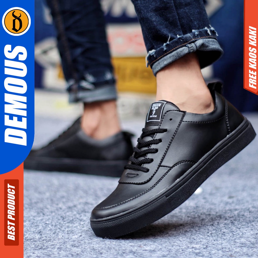 Demous Sepatu Kasual Pria Casual Sneakers Kulit Pu Kerja Hitam Coklat Rover