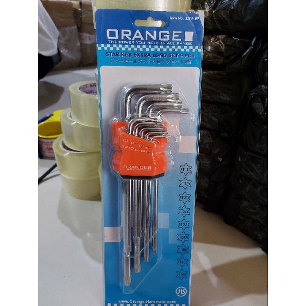 KUNCI L BINTANG PANJANG ORANGE STAR KEY EXTRA LONG SET 9 PCS ORANGE