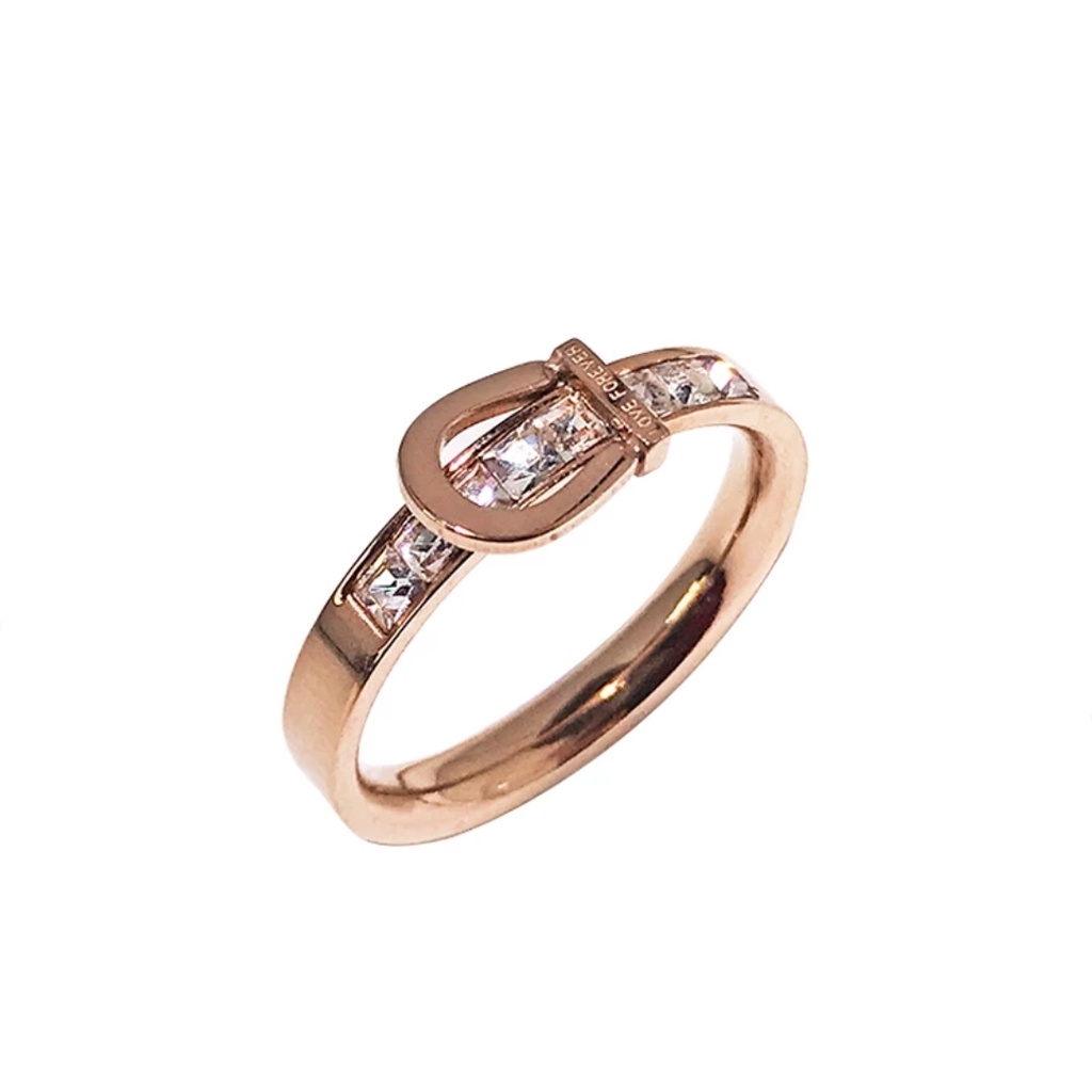 Cincin Titanium Model Gesper Zirkon Artifisial Warna Rose Gold, Gold dan Silver