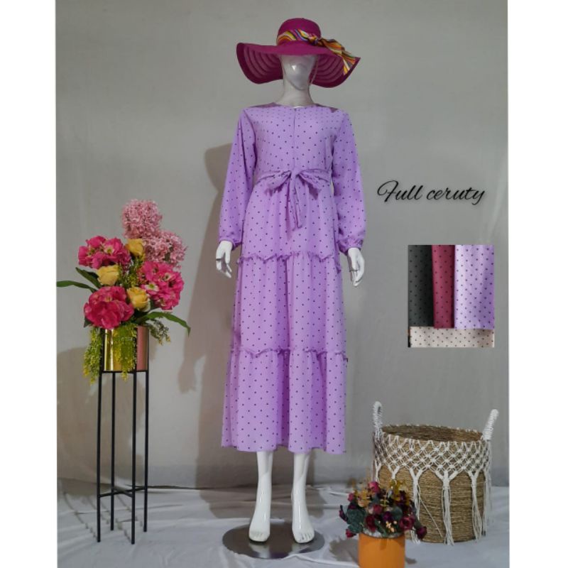 gamis ceruty babydol dress polkadot