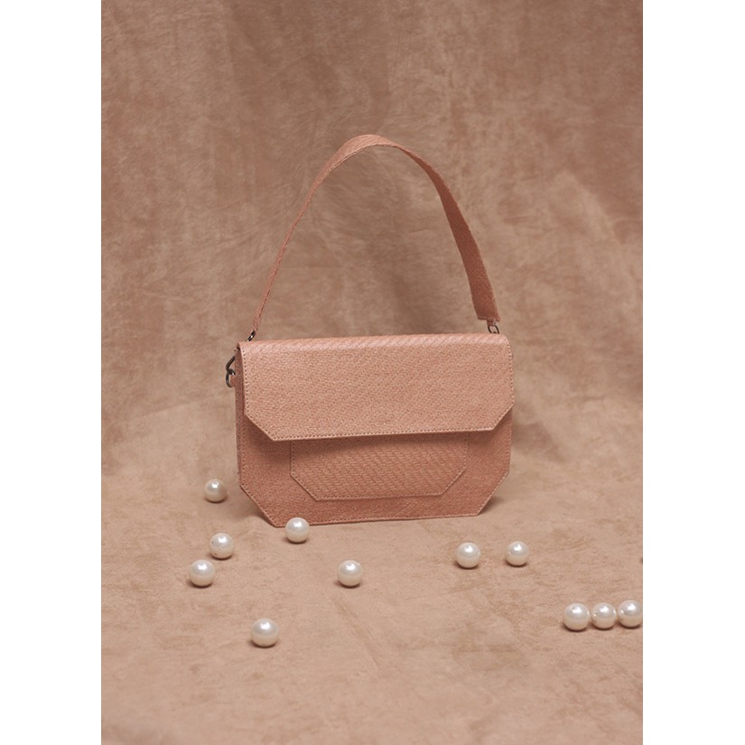 Tas Wanita Handmade Tas Tikar Karung Tas Unik Clutch Bag Shoulder Bag- Becca Woven Bag Peach