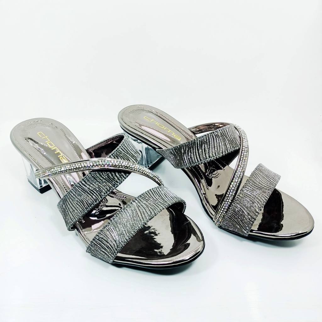 Choma Ladies Zakya Sandal Hak Kaca Sendal Pesta Wanita Sandal Wedding High Heels