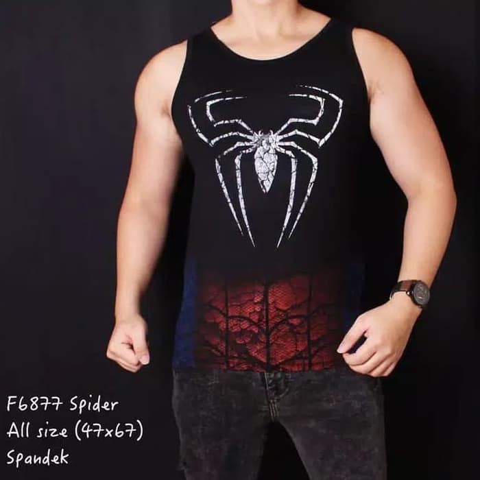 Bisa (COD) Baju Pria Kaos Singlet Gym SPIDERMAN RETAK
