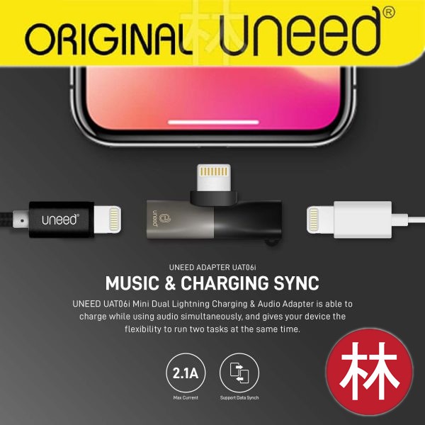 Uneed UAT06i Mini Dual Lightning Charging &amp; Audio Adapter