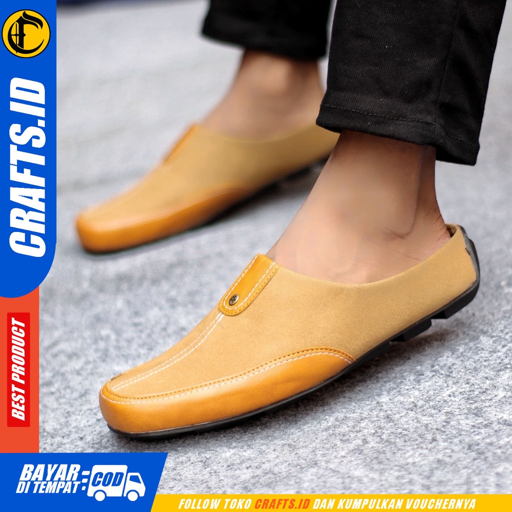 Sepatu Sendal Pria Casual Sepatu Slop Keren Kerja Outdoor Kulit Suede Original CRAFTS LUCCU