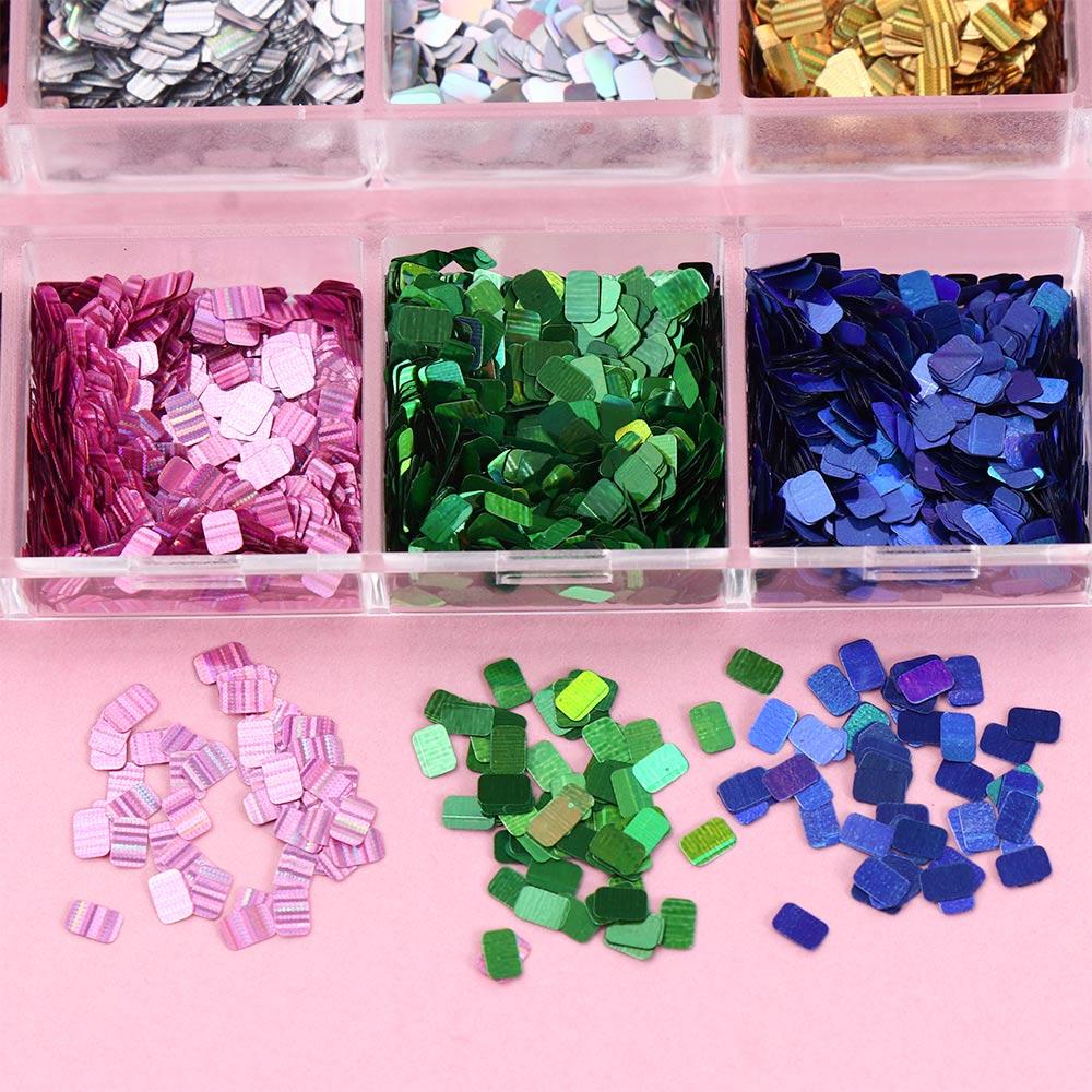 MXBEAUTY Glitter Nail Art Payet Berbentuk Persegi Gadis Manikur Aksesoris Belah Ketupat Nail Art Patch Kuku Glitter Serpihan