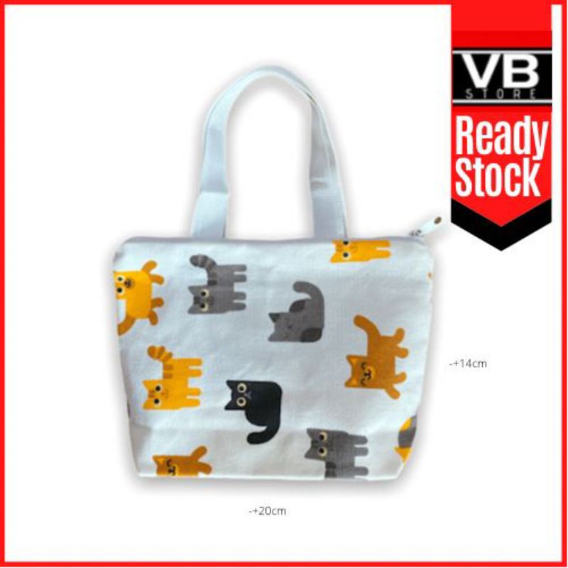TAS KANVAS TWILL POUCH HANDBAG KUCING LUCU MOTIF TEBAL