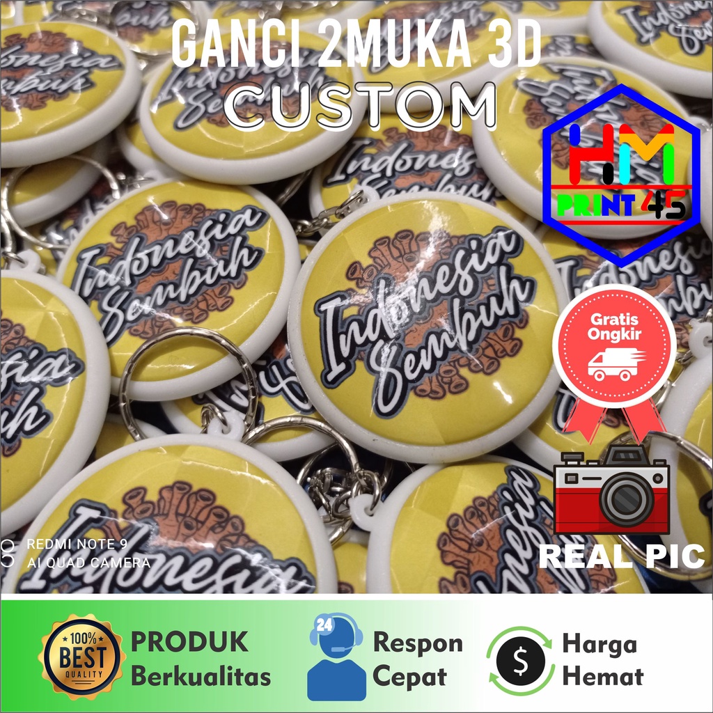 GANTUNGAN KUNCI 2SISI / BULAK BALIK CUSTOM 45mm bahan 3D