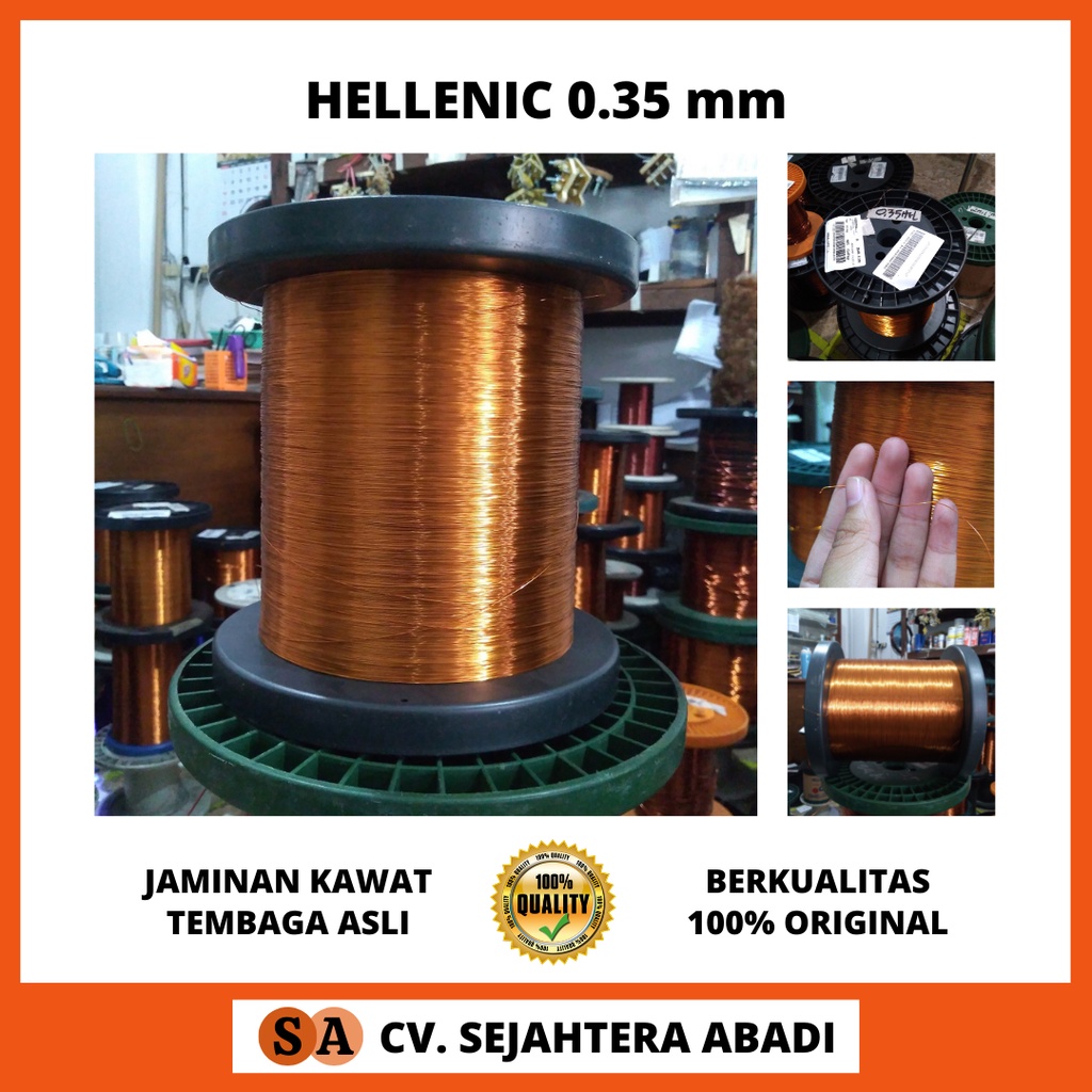 JAMINAN KAWAT TEMBAGA ASLI MERK HELLENIC Ukuran Tebal Kawat 0.35 0,35 mm 0.35mm 0,35mm Dijual per 10