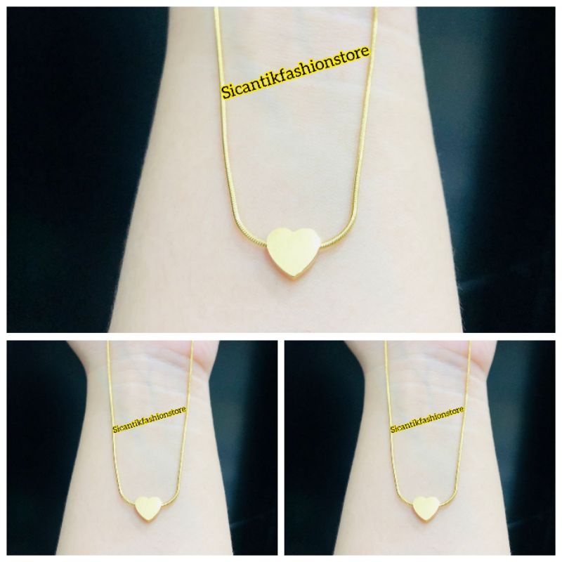 Kalung Titanium Liontin Love Warna Gold Terbaru Fashion Wanita Terlaris Anti Karat Tidak Luntur Kalung Wanita Kekinian Mewah