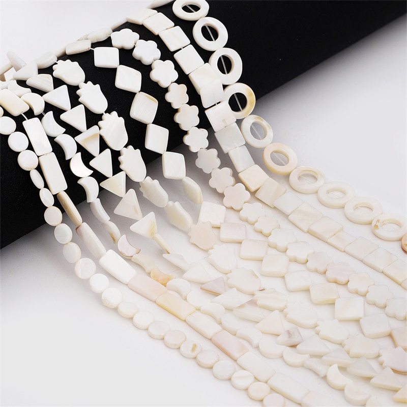 26-40Pcs Natural White Shell Beads Mother Of Pearl Loose Flat Oval Teeth Round Star Nugget Freshwater Chip For Jewelry Making