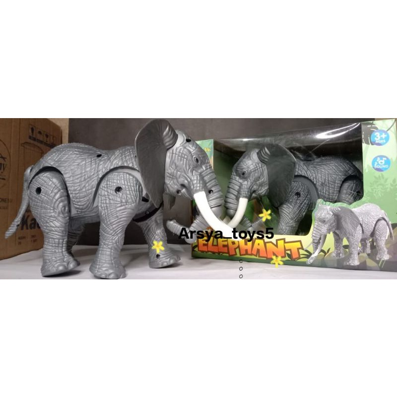 Mainan  Gajah Animal World Elephant Berjalan &amp; Bersuara