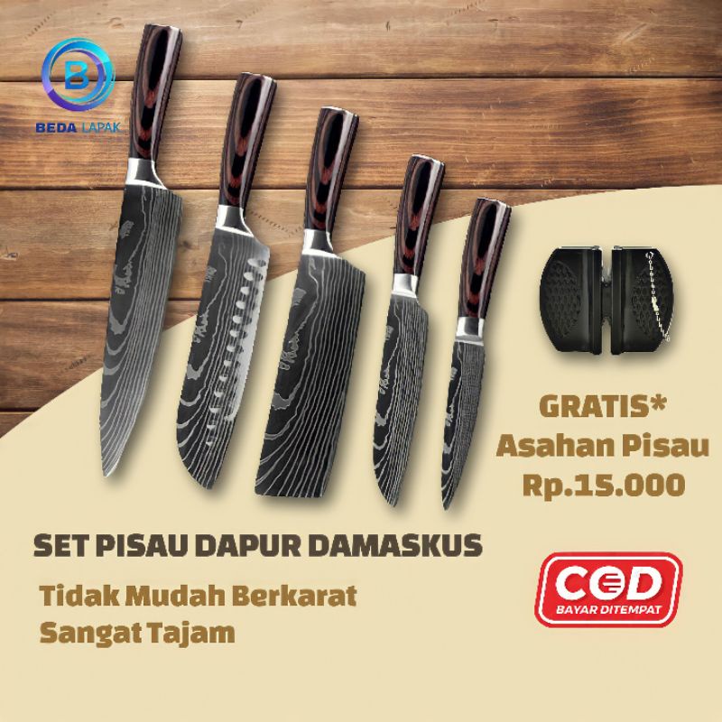 Set Pisau Dapur Baja Super Tajam Satu 1 Set Pisau Dapur 5Pcs Perlengkapan Dapur