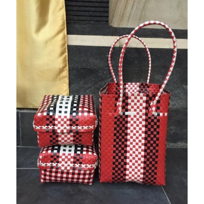 Tas besek anyaman plastik / tas keben set / besek anyaman plastik