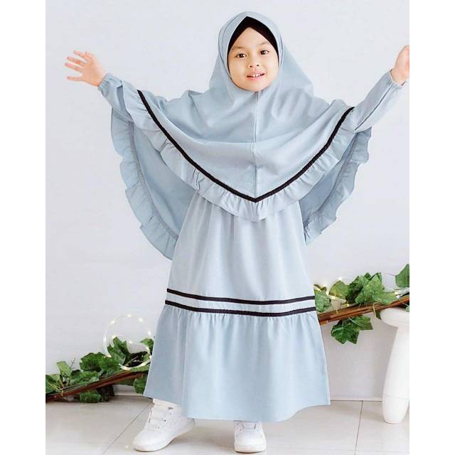 RIANA SET KIDS Mosscrepe Gamis Anak 5-7 tahun Panjang Modern Kids Baju Panjang Stelan Syar’i Polos