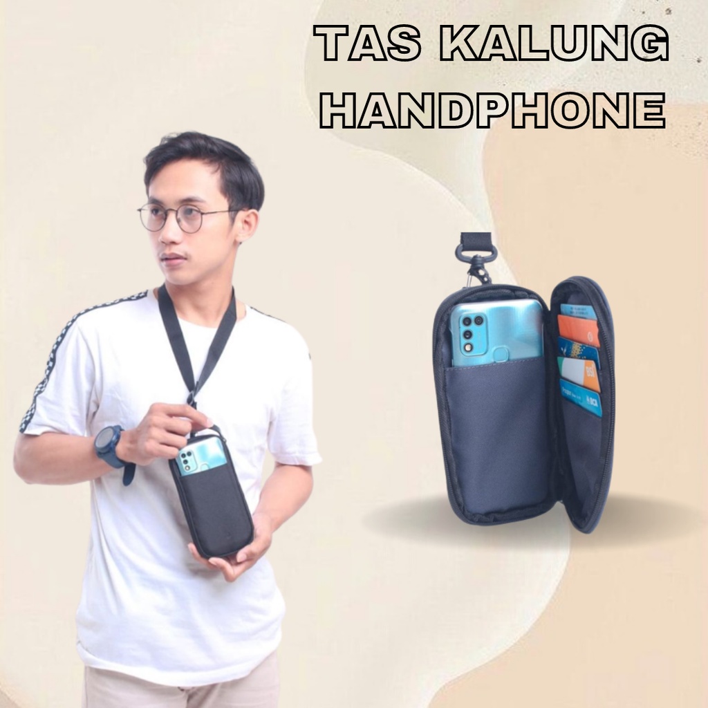Tas Hp Kartu Gantungan Leher Pria Wanita Tas Kalung Leher HP Hanging Wallet Gantung Leher HP Tas Dom