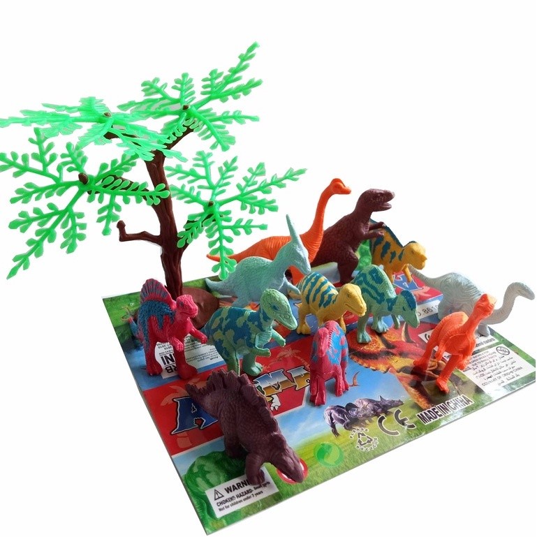 MOMBABY1 Figure Mainan seri 12 pcs hewan karet dinosaurus dan tumbuhan