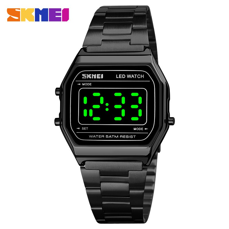 Jam Tangan SKMEI Wanita / Pria 1646 Jam Tangan Quartz LED Digital Tanggal Bahan Stainless Steel