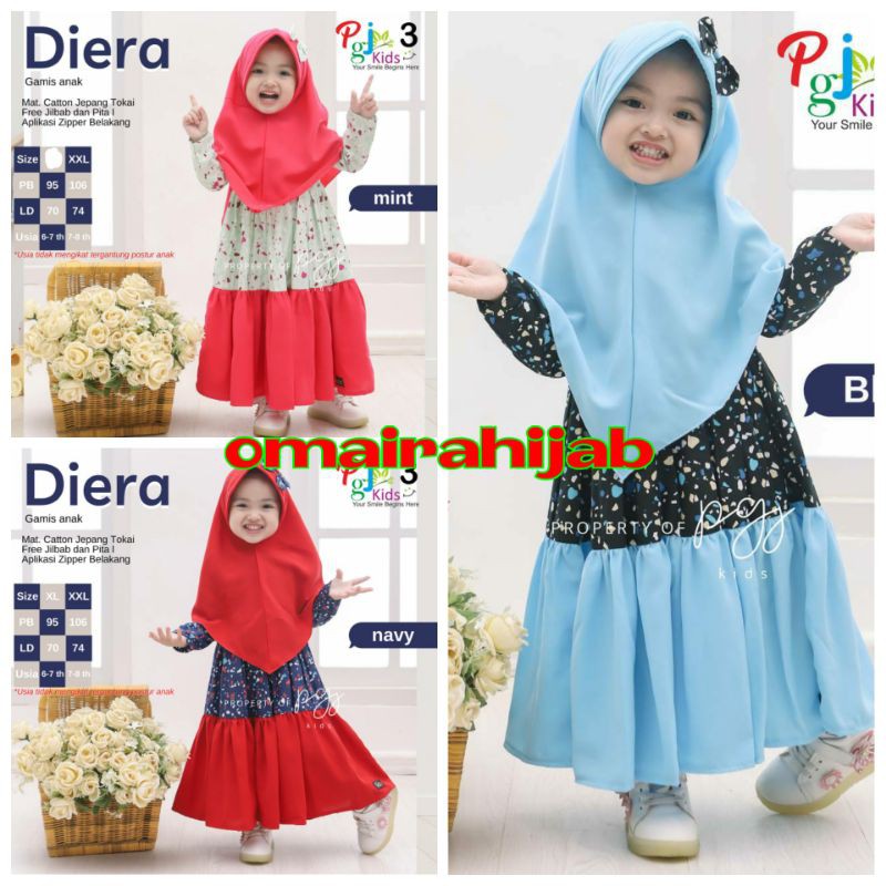 Set Gamis Anak Katun Jepang ori Pgj usia 4-8 tahun || Diera