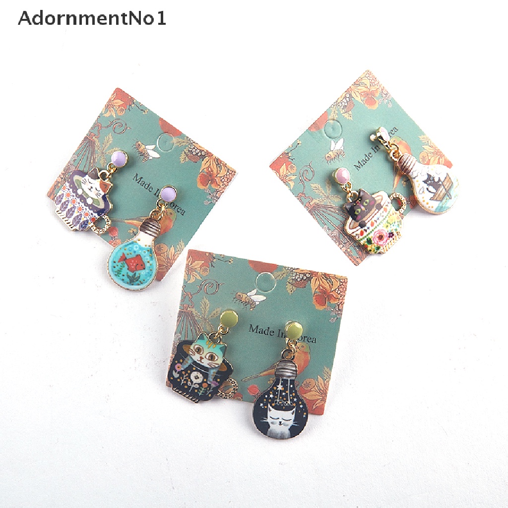 (AdornmentNo1) Anting Tusuk Gantung Desain Kucing Enamel Menarik Untuk Wanita Charms