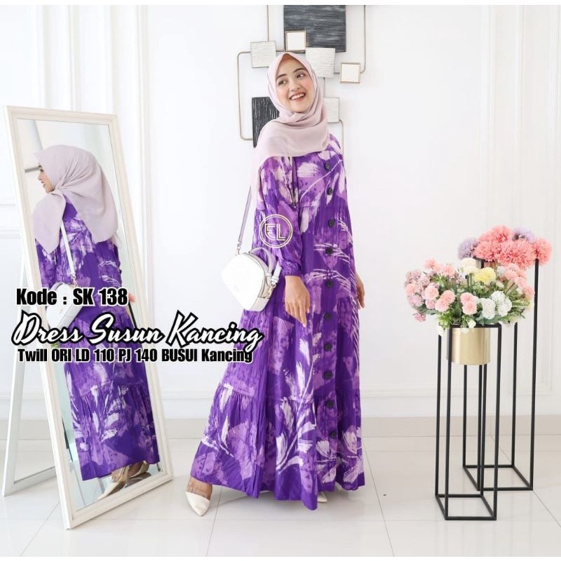 Gamis Twill ori susun kancing