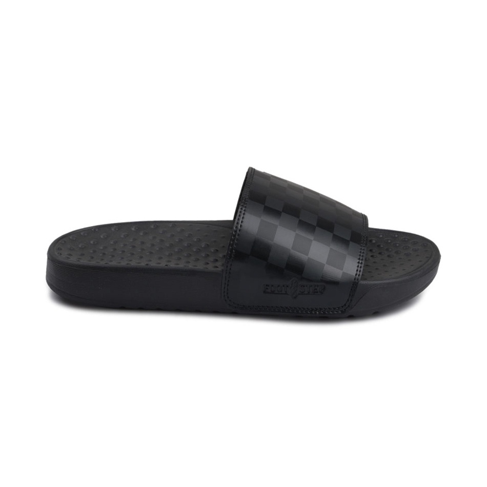 HEXA BLACK ORIGINAL x FOOTSTEP Sandal Casual Hitam Pria Sendal Slide Jalan Santai Harian Slippers Hangout Main Kondangan Lebaran Selop Karet Premium Slip On Remaja Dewasa Flip Flop Kerja Formal Sport Footwear Big Size Jumbo Ukuran Besar 44 Keren Terbaru