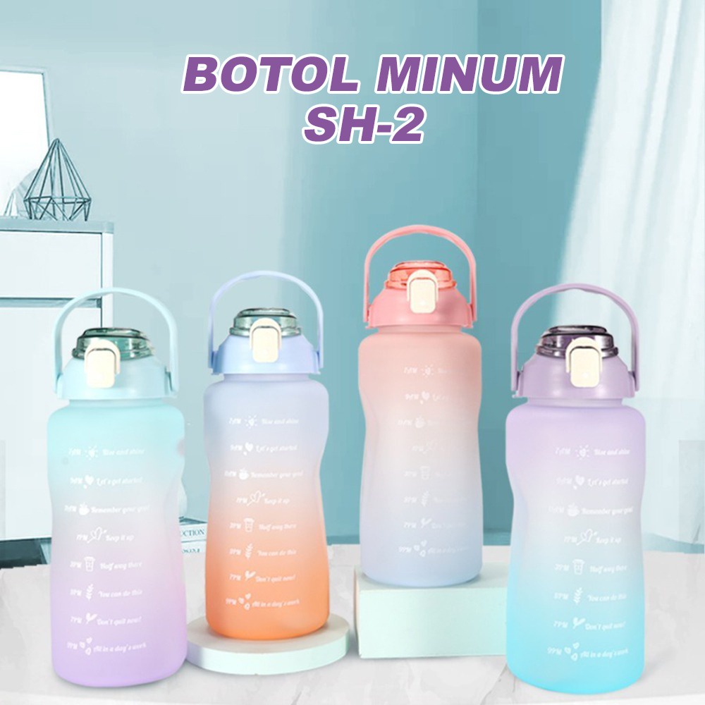 Botol Minum Viral 2 Liter Botol Minum Motivasi Penanda Waktu Botol Minum Gradiasi Warna Pastel Free Stiker 2D