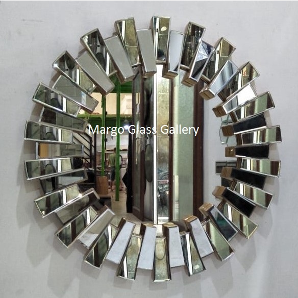 Hiasan Cermin Dinding Bulat Motif Matahari/Dekorasi Dinding