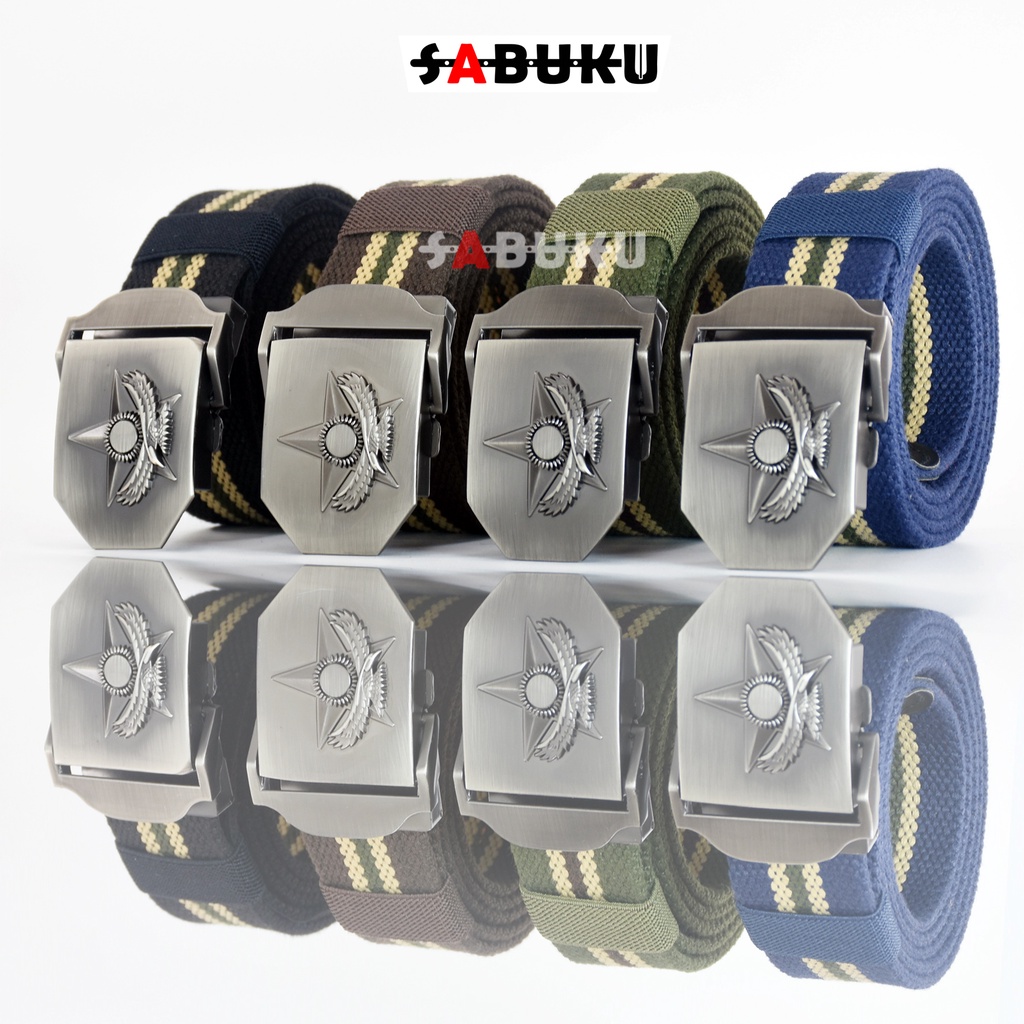 [S&amp;K] Ikat Pinggang Gesper Kanvas Sabuk Pria Kepala Besi Tactical Model Jepit Fashion Men Belt-SK156