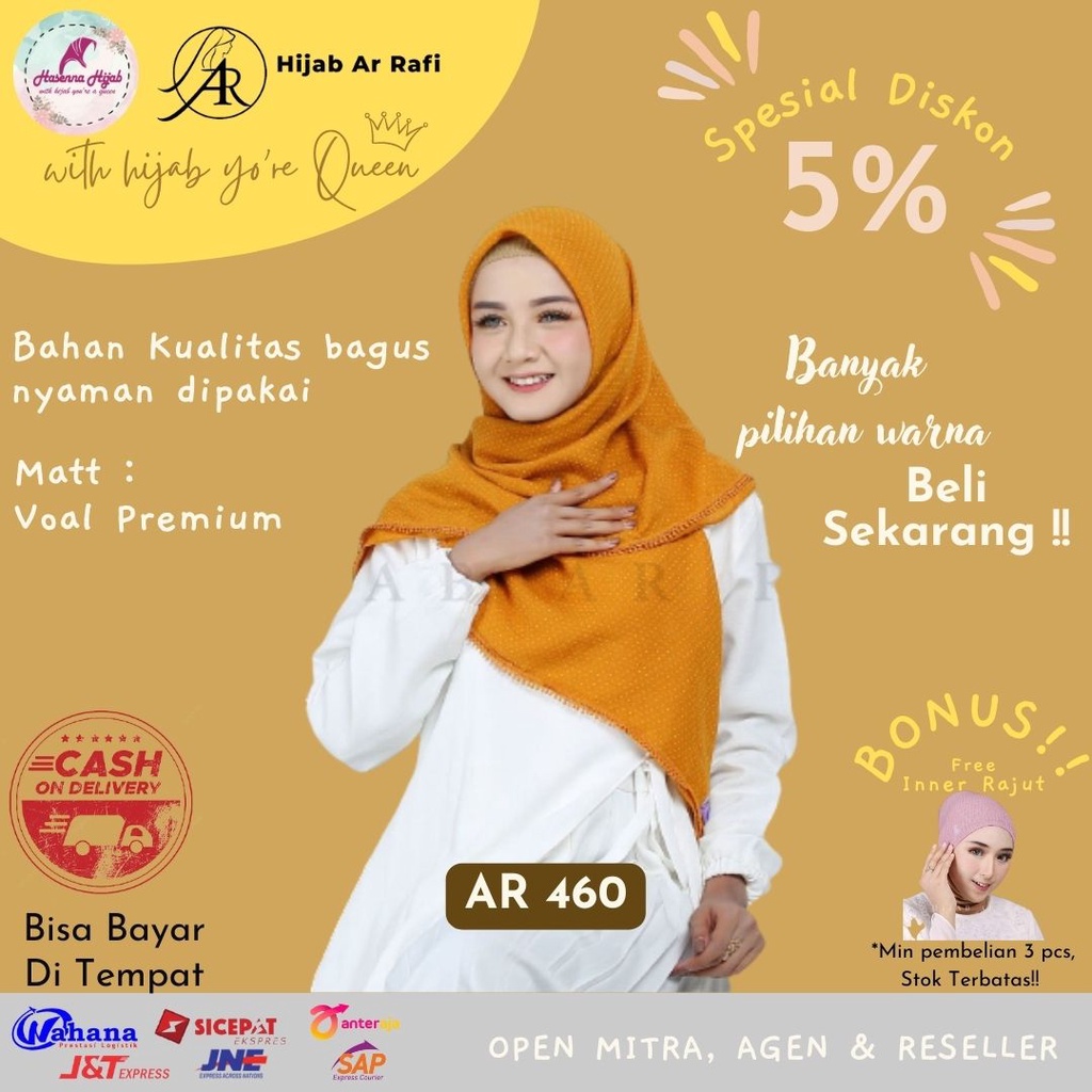 Arrafi Hijab Segiempat Terbaru AR 460 Voal Motif Polka