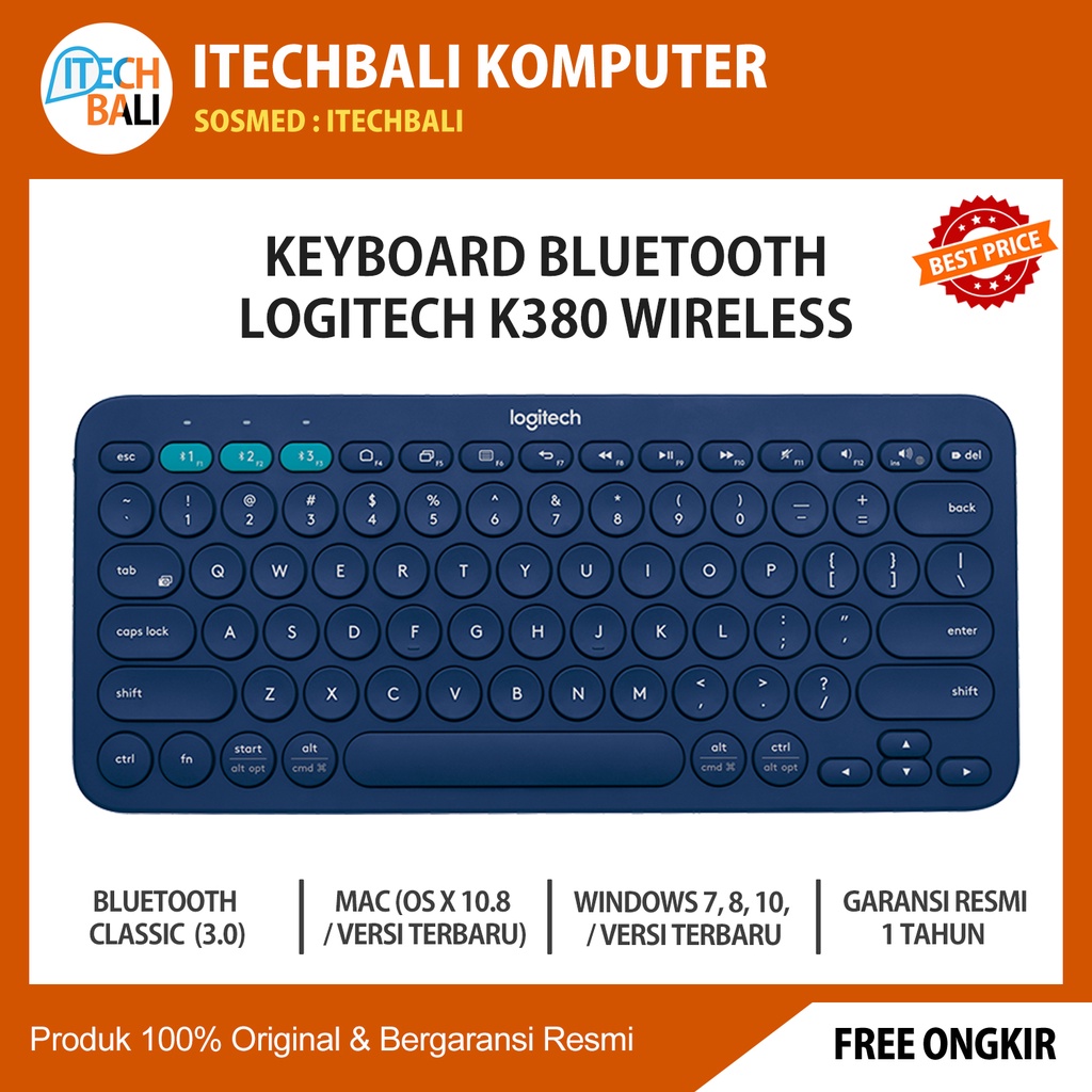 Keyboard Bluetooth K380 Blue Multimedia | ITECHBALI