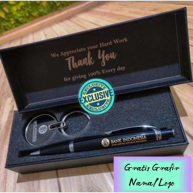 

giftset pulpen + keychain mewah import exclusive gratis Grafir nama