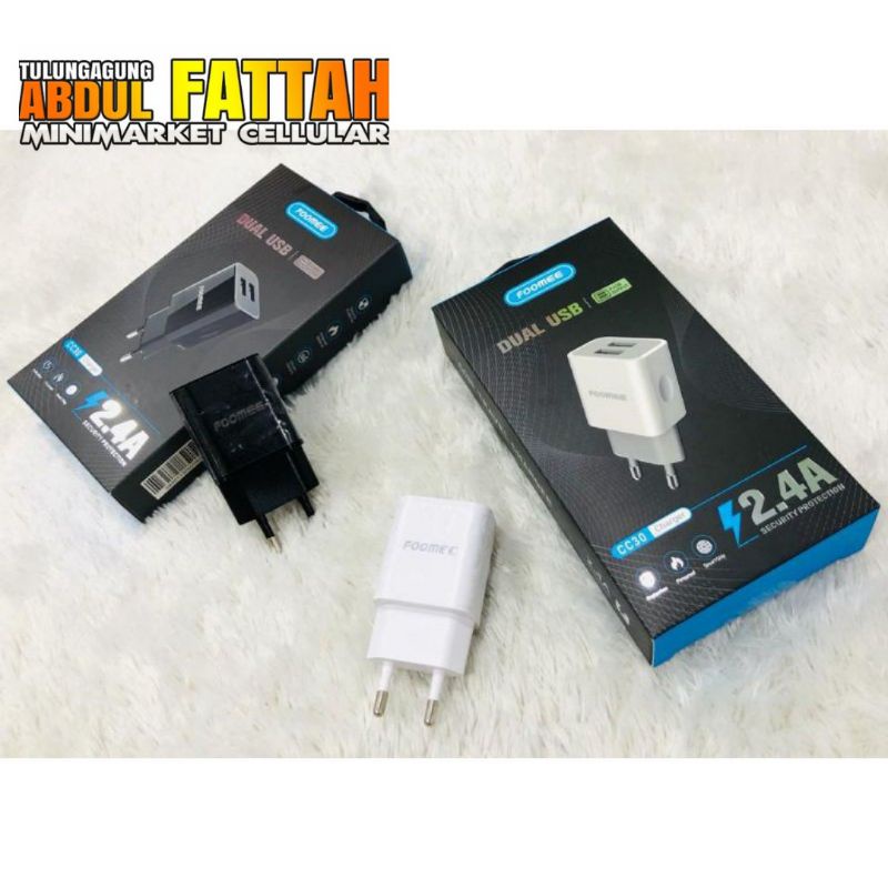 ADAPTOR CHARGER FOOMEE CC30 FAST CHARGING 2.4A DUAL OUTPUT SMART CHIP