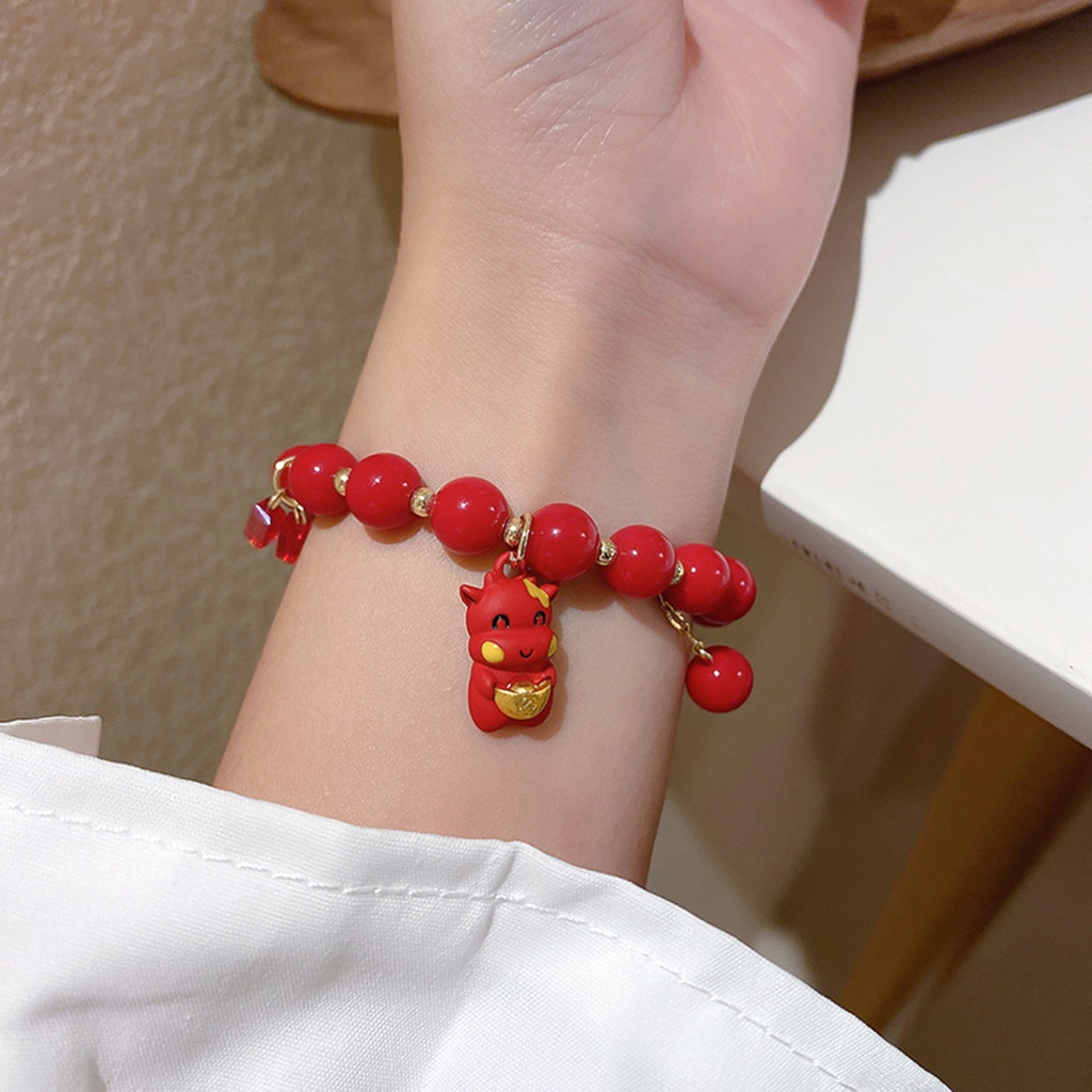 Hu Hu Hu Hu Hu Alat Bantu Pasang Kacamata♡ Gelang Manik-Manik Warna Merah Gaya China Untuk Aksesoris Natal