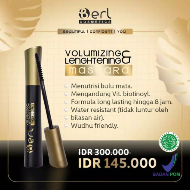 B ERL Cosmetics Volumizing &amp; Lengthening Mascara Memanjangkan dan menebalkan bulu mata 5.0