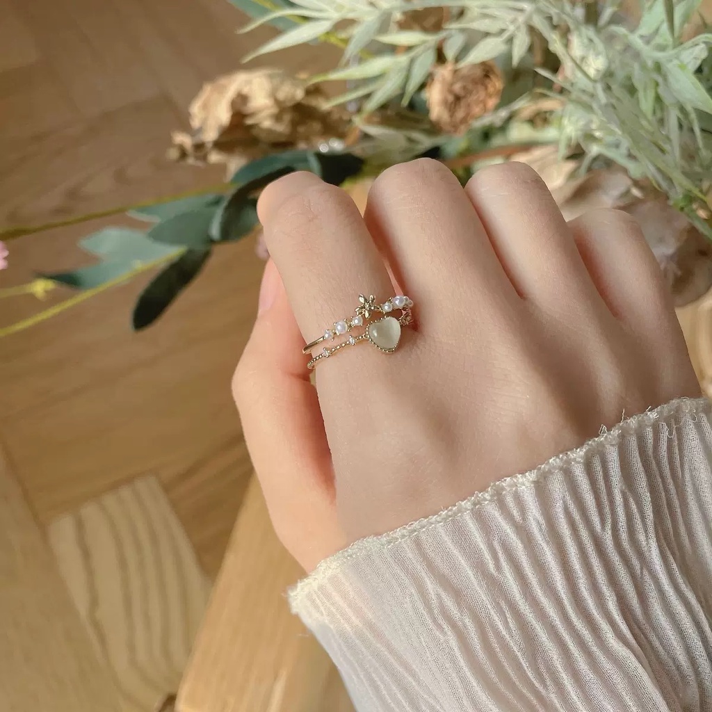 YEEZII Cincin Emas Kristal Opal Bentuk Hati Untuk Wanita