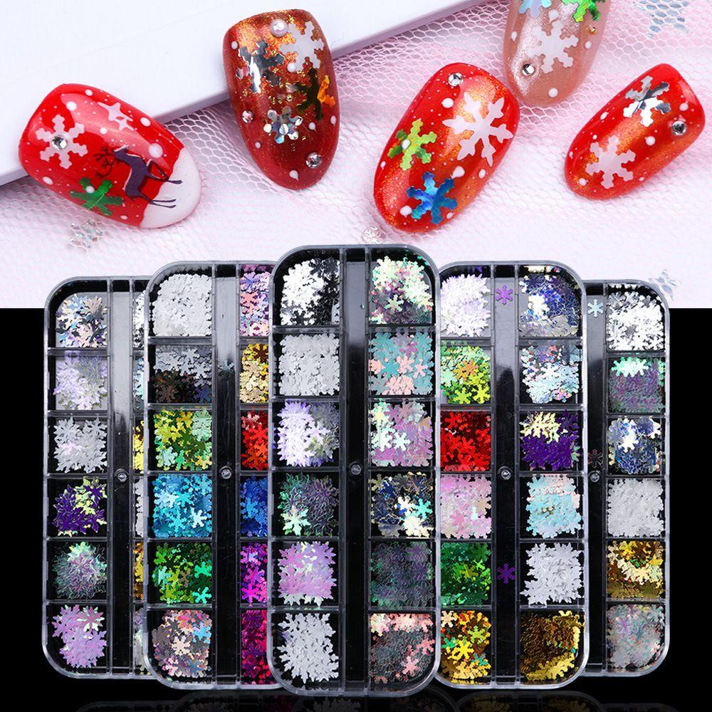 Chooky Stiker Sequin Glitter Bentuk Snowflake Warna Campur Untuk Dekorasi Nail Art DIY