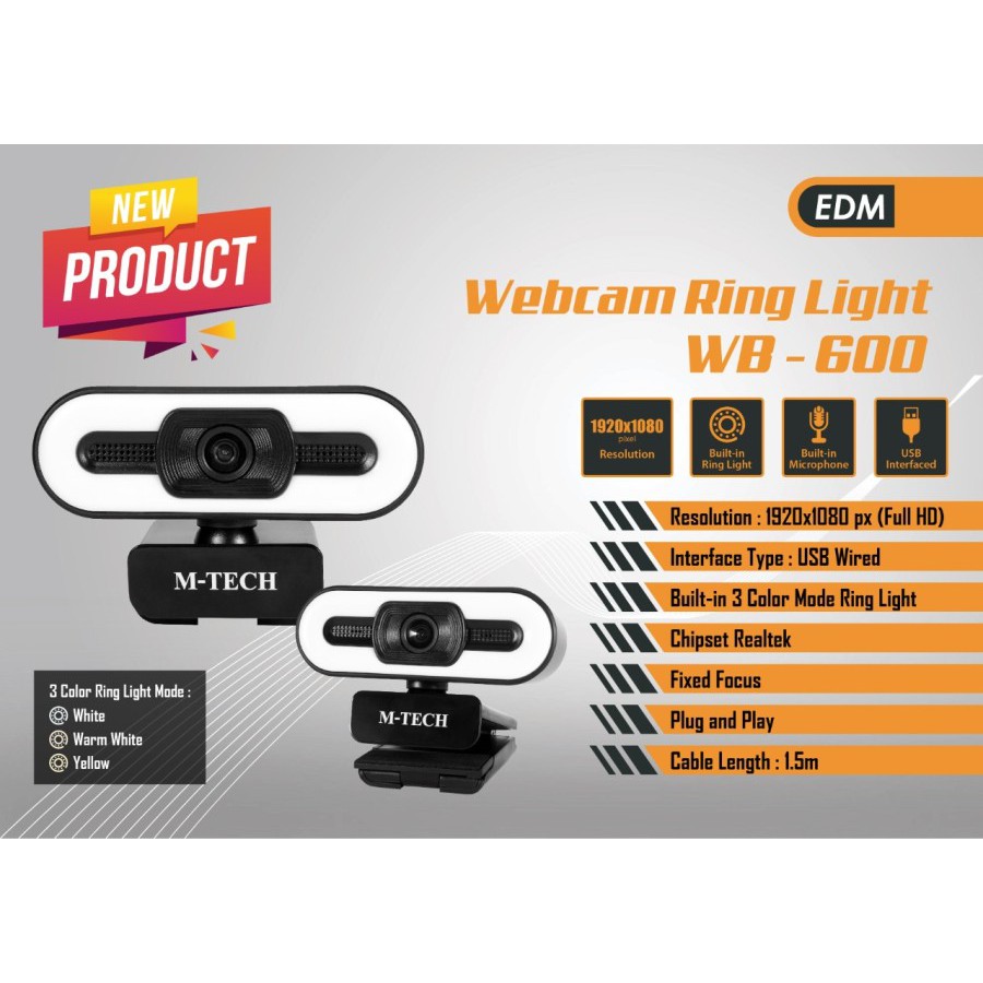 Webcam M-Tech WB-600 1080P Full HD With Ring Light And Microphone