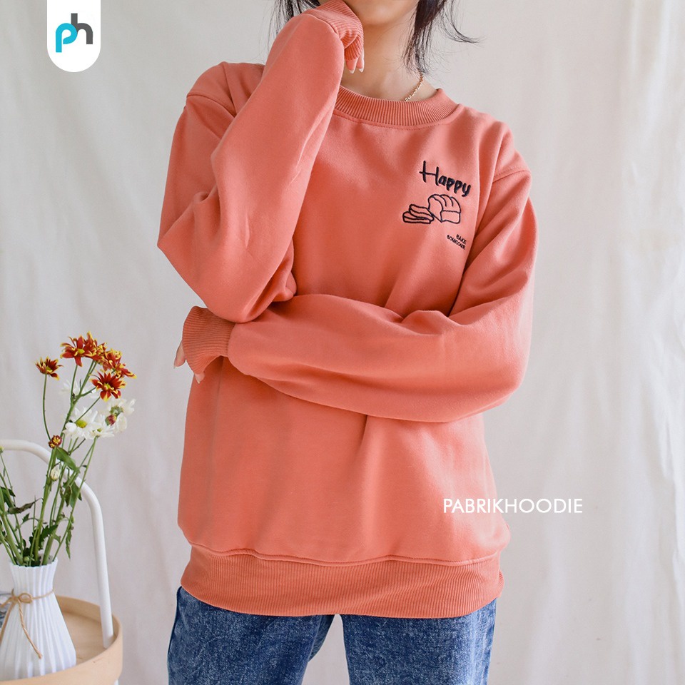 PABRIKHOODIE - BASIC SWEATER HAPPY BREAD M -XXL {PRIA &amp; WANITA} (SABLON)