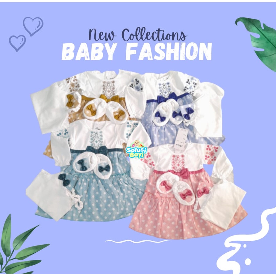 Baju Gamis Bayi / Anak Anissa Polkadot Pita Bordir Bunga Set Sepatu / Gamis newborn bayi perempuan p