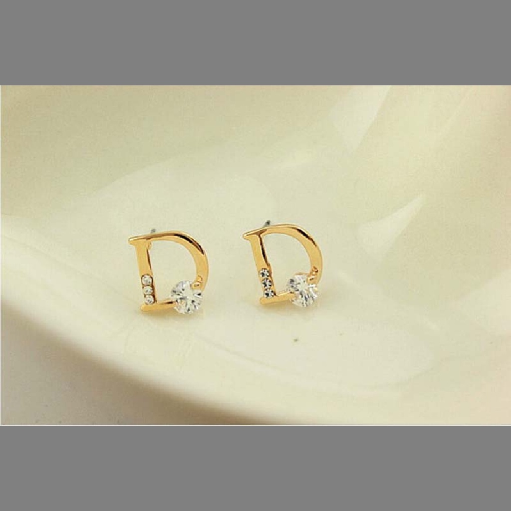 Anting Stud Desain Huruf D Warna Emas Untuk Wanita